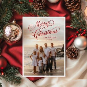 Elegant Script Merry Christmas Photo Greeting Card