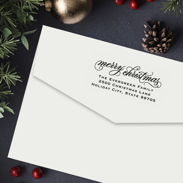 Elegant Script Merry Christmas Return Address Self-inking Stamp (Creator Uploaded)