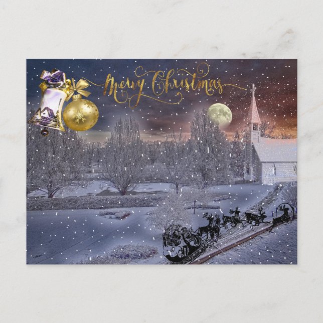 Elegant Script Merry Christmas Snowy Tree Winter Holiday Postcard (Front)