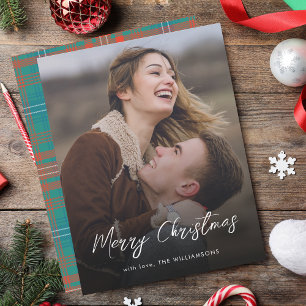 Elegant Script Merry Christmas Wilson Tartan Photo Card