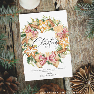 Elegant Script Merry Christmas wreath Holiday Card
