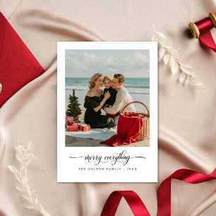 Elegant Script Merry Everything Beach Photo Holiday Card