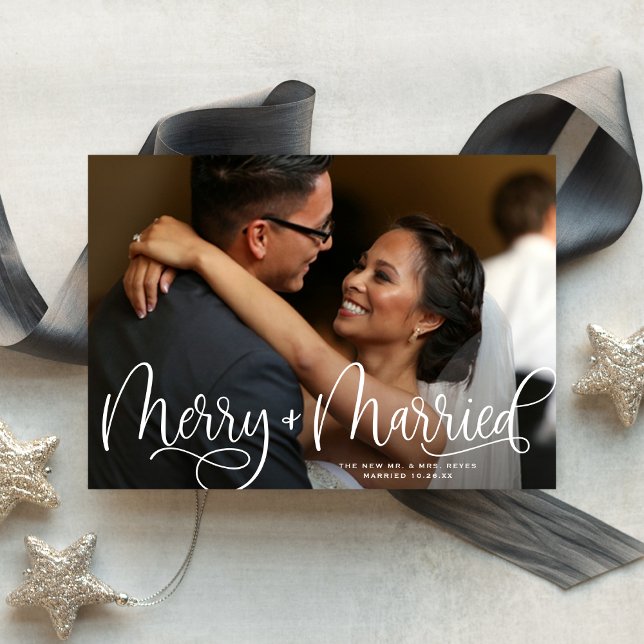 Elegant Script Merry & Married Holiday Photo Card (Creator Uploaded)