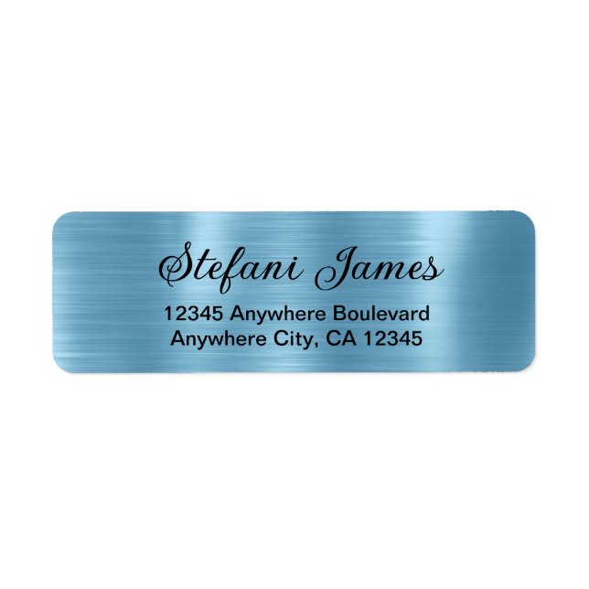 Élégant Script Metallic Baby Blue Étiquette (Devant)