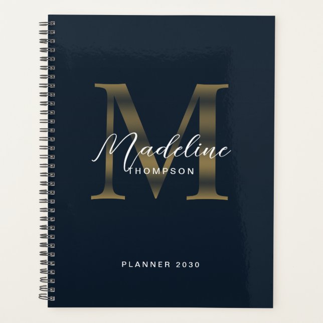 Elegant Script Metallic Navy Blue Gold Monogram (Devant)
