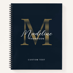 Elegant Script Metallic Navy Blue Gold Monogram Notebook