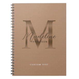 Elegant Script MetallicTaupe Brown Gold Monogram Notebook
