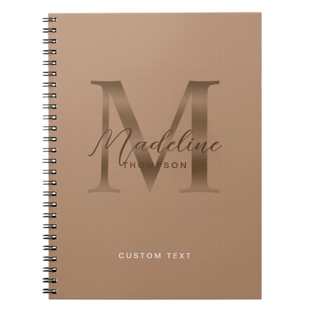 Elegant Script MetallicTaupe Brown Gold Monogram Notebook (Front)