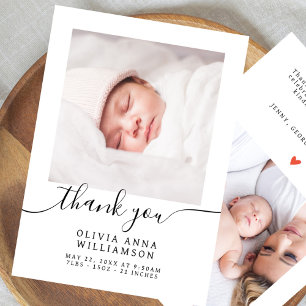 Elegant Script Minimal 2 Photo Baby Shower  Thank You Card