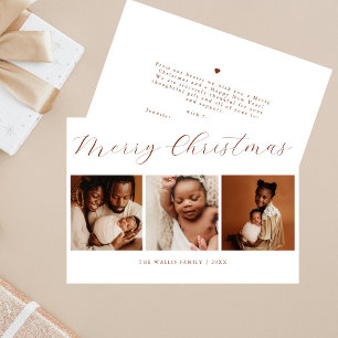 Elegant Script Minimal 3 Photo Merry Christmas Holiday Card