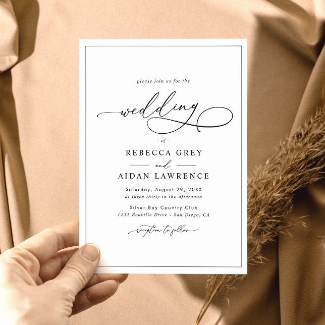 Elegant Script Minimal Black and White Wedding Invitation (Creator Uploaded)