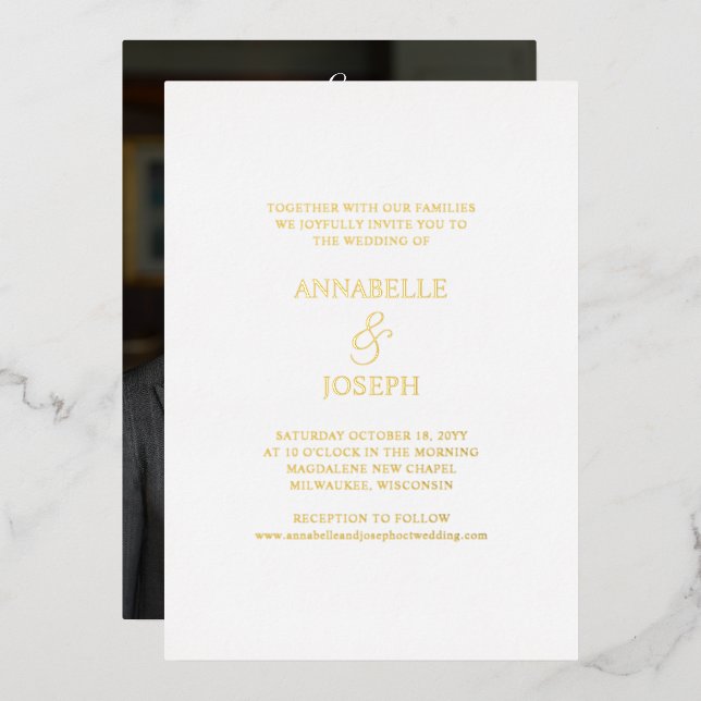 Elegant Script Minimal Formal White Photo Wedding (Front/Back)