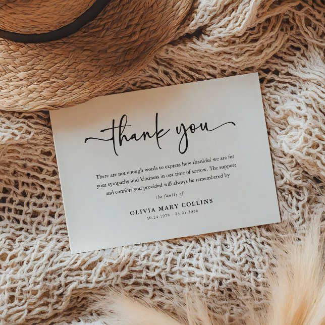 Elegant Script Minimal Funeral  Thank You Card (Creator Uploaded)