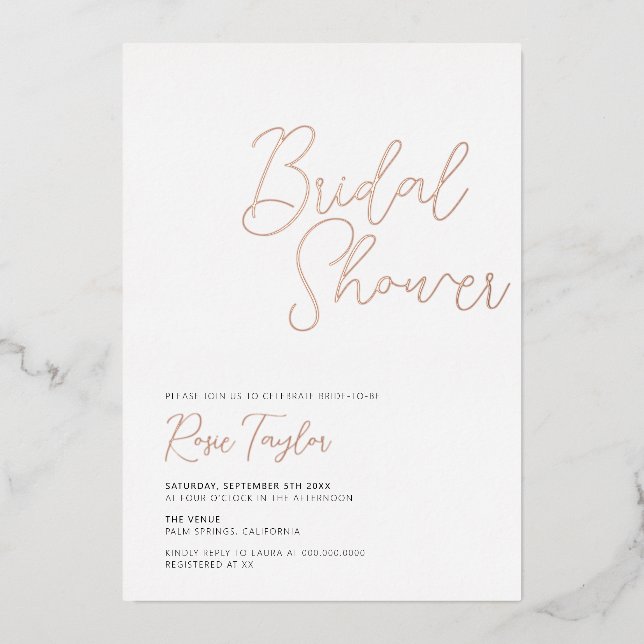 Elegant Script Minimal Rose Gold Bridal Shower (Front)