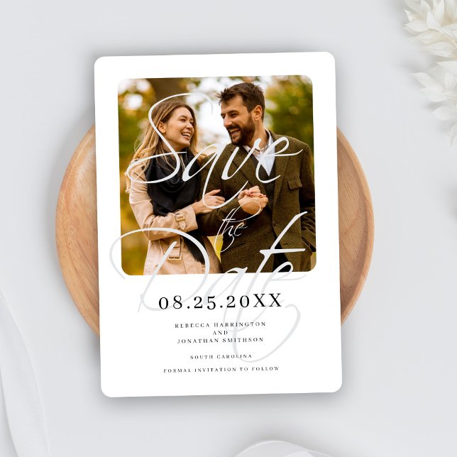 Elegant Script Minimal Wedding Photo Save The Date (Creator Uploaded)