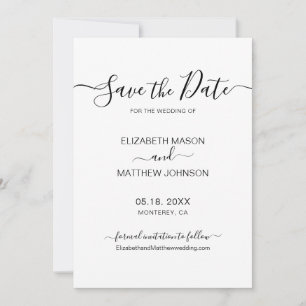 Elegant Script Minimalist Black and White Wedding  Save The Date