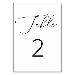 Elegant Script Minimalist Black & White Wedding Table Number