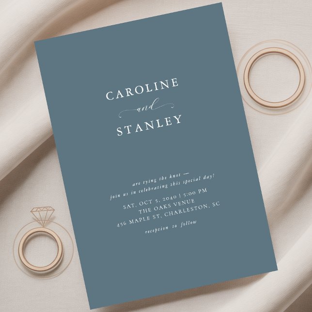 Elegant Script Minimalist Dusty Blue Wedding Invitation (Creator Uploaded)