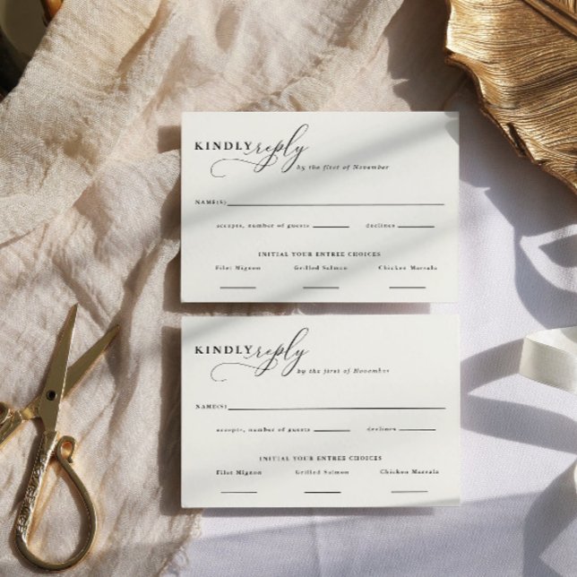 Elegant Script Minimalist Food Choice Reply RSVP Card (Creator Uploaded)