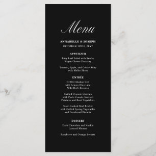 Elegant Script Minimalist Formal Black Wedding Menu