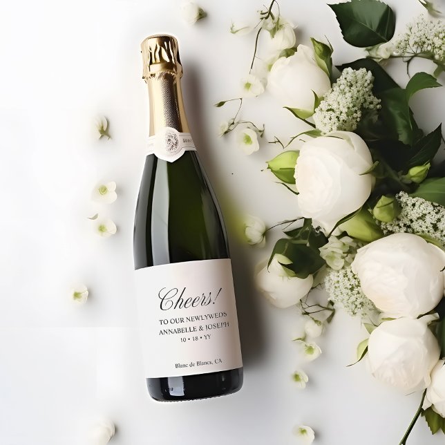 Elegant Script Minimalist Formal White Wedding Sparkling Wine Label (Creator Uploaded)