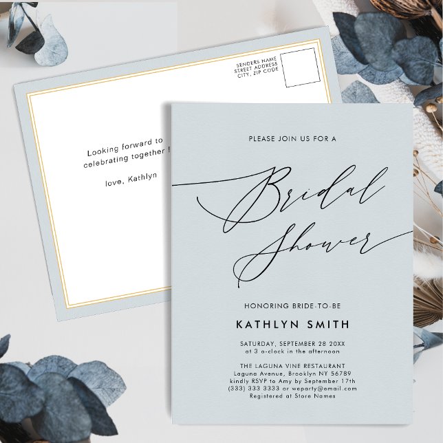 Elegant Script Minimalist Modern Bridal Shower Invitation Postcard (Creator Uploaded)