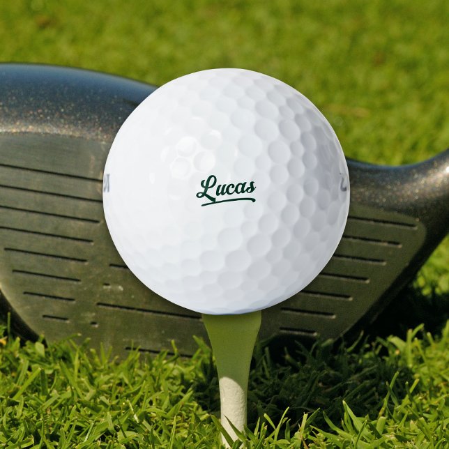 Elegant Script Minimalist Name Green Golf Balls (Creator Uploaded)