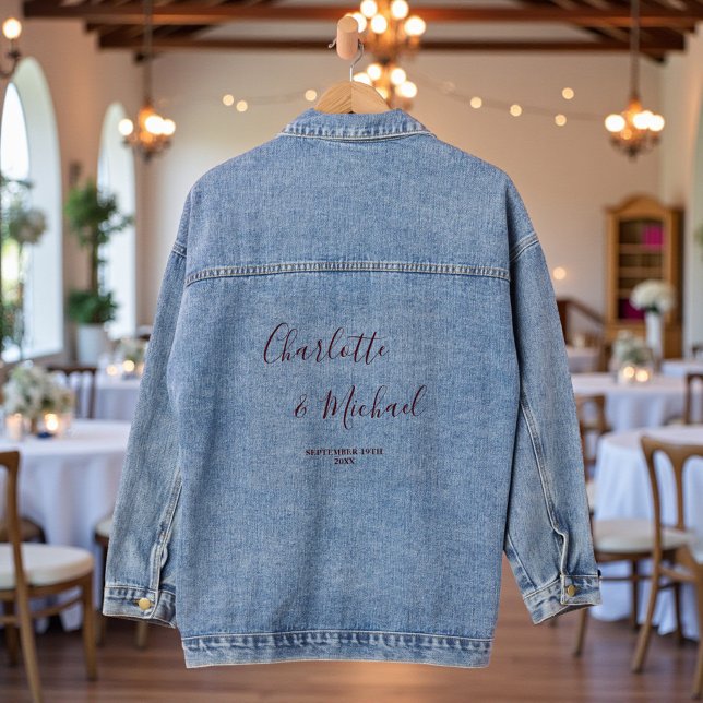 Elegant Script Minimalist Wedding Denim Jacket (Creator Uploaded)