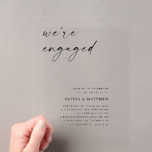 Elegant script minimalist wedding engagement party acrylic invitations