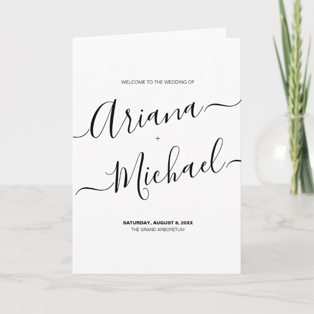 Elegant script Minimalist Wedding Party & Schedule Program (Front)