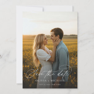 Elegant Script Minimalist Wedding Photo Save The Date