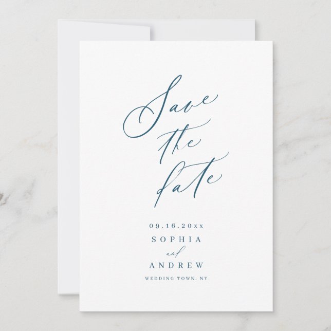 Elegant script minimalist wedding save the date (Front)