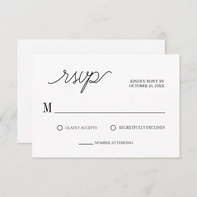 Elegant Script Minimalist White Wedding RSVP Card (Front/Back)