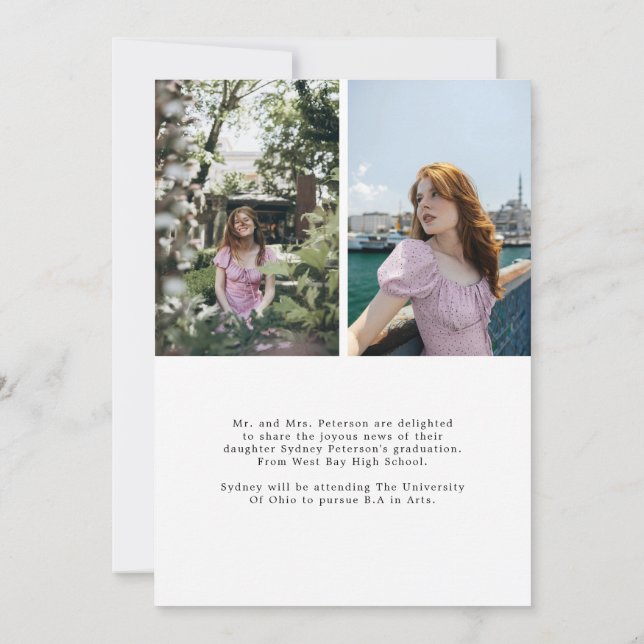 Elegant Script Modern 3 Photo Graduation Announcement (Back)