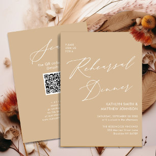 Elegant Script Modern Beige Rehearsal Dinner QR Invitation
