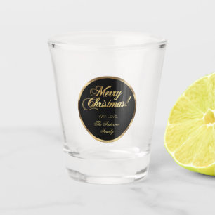 Elegant Script Modern Black and Gold Christmas Shot Glass