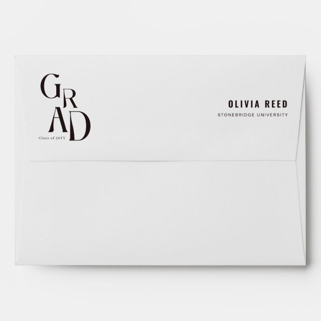 Elegant Script Modern Black and White Graduation Envelope (Back (Top Flap))