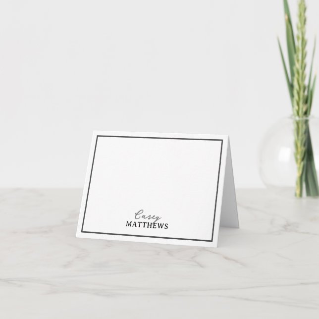 Elegant Script Modern Border Personalized Name Note Card (Front)