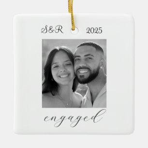 Elegant Script Modern Engagement Photo Keepsake Ceramic Ornament