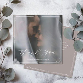 Elegant Script Modern Frame Wedding Photo  Thank You Card