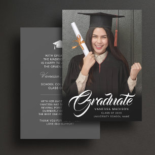 Elegant Script   Modern Grad Photo Announcement