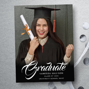 Elegant Script   Modern Grad Photo Announcement Postcard