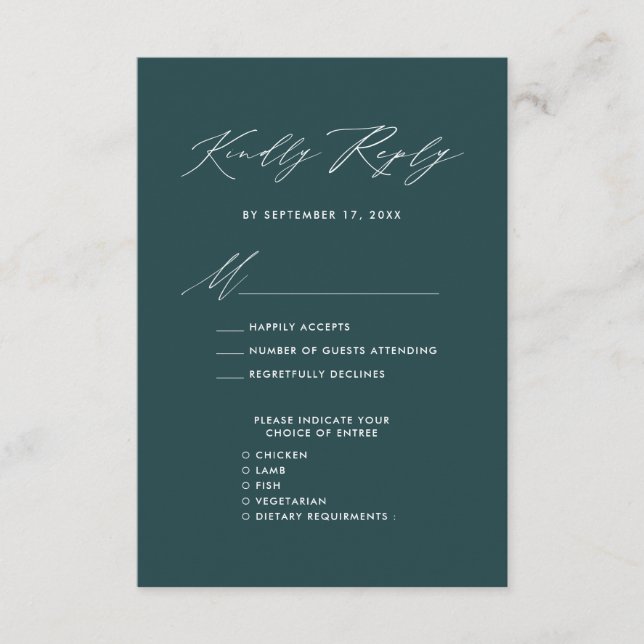 Elegant Script Modern Green Simple Wedding RSVP Enclosure Card (Front)