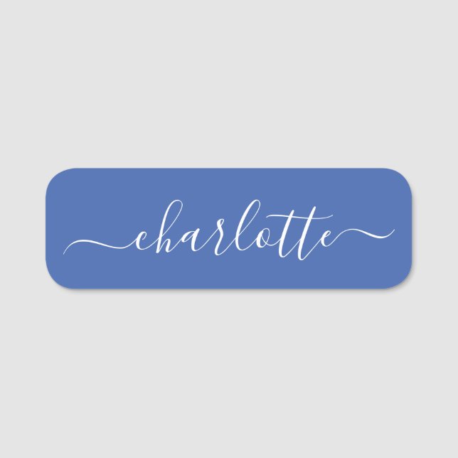 Elegant Script Modern Name Personalized Blue Tag (Front)