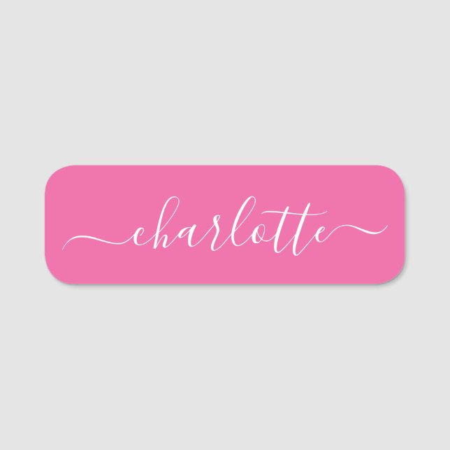 Elegant Script Modern Name Personalized Hot Pink Tag (Front)