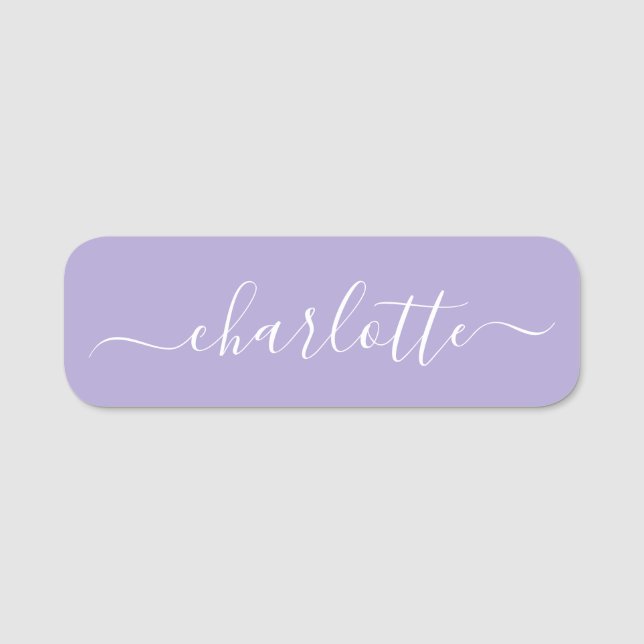 Elegant Script Modern Name Personalized Lavender Name Tag (Front)