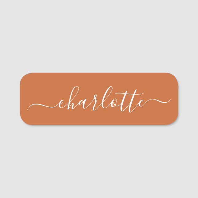 Elegant Script Modern Name Personalized Orange Tag (Front)