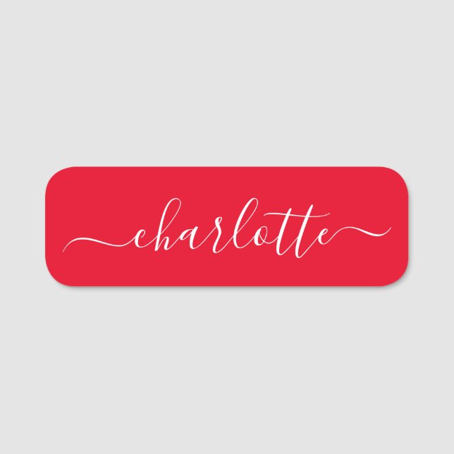 Elegant Script Modern Name Personalized Red Name Tag (Front)