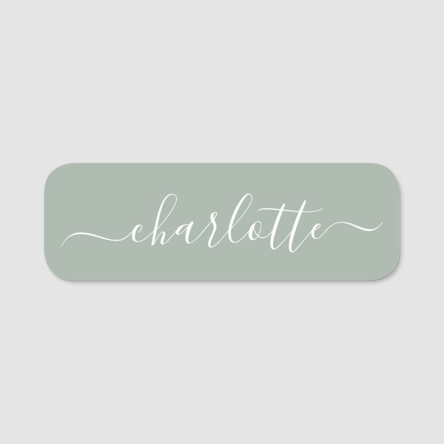 Elegant Script Modern Name Personalized Sage Green Tag (Front)