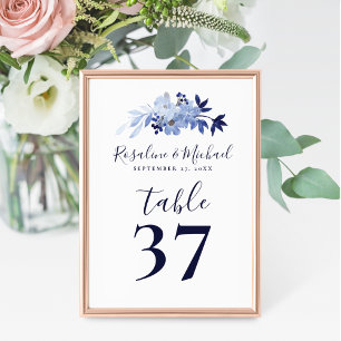 Elegant Script Modern Navy Blue Minimalist Wedding Table Number